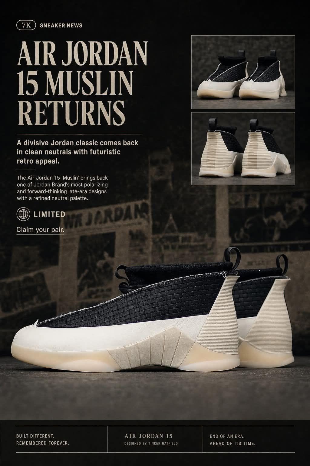 「争议神鞋逆袭!AJ15 Muslin 坯布配色,把未来感焊在脚上」